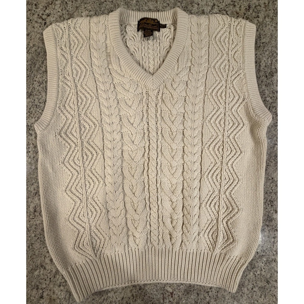 Vintage Eddie Bauer Sweater Vest XL Tall Cotton Cable Knit Fisherman Hong Kong